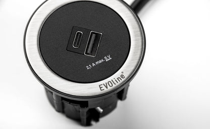 EVOline ONE Doppel USB-Port A und C in EDELSTAHL gebürstet / USB-Dose
