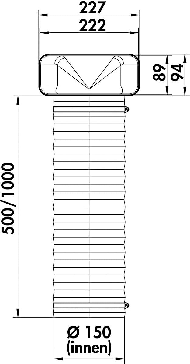 F-URX Umlenkstück 90° mit Flexschlauch / Compair flow (System Ø 150) – Bild 2