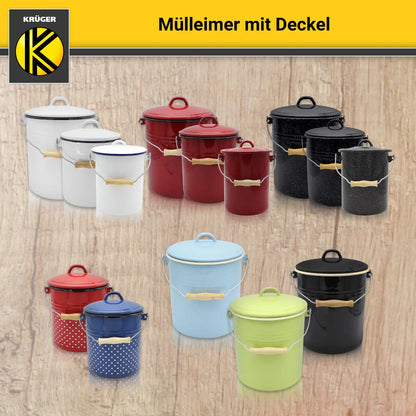 Karl Krüger M3 Mülleimer mit Deckel 3 Liter aus Haushaltemaille in Weiß