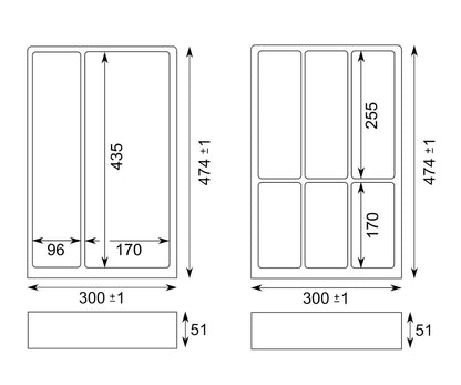 Besteckeinsatz SEPARADO 550 + Flex-Einsatz SEPARADO 550 SET Schiefergrau B 300 x T 474 mm inkl. 1 Trenner und 1 Antirutschmatte / Mehrzweckeinsatz
