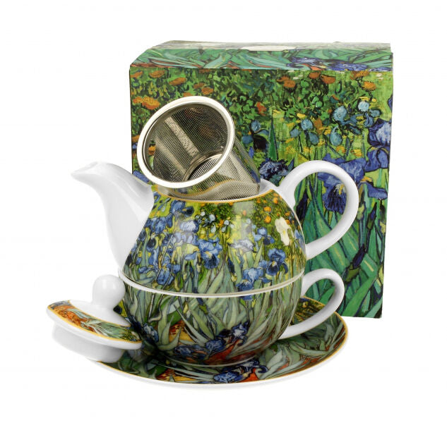 DUO ART GALLERY Tasse mit Teekanne IRISES inspired by Van Gogh New Bone China Porzellan – Bild 3