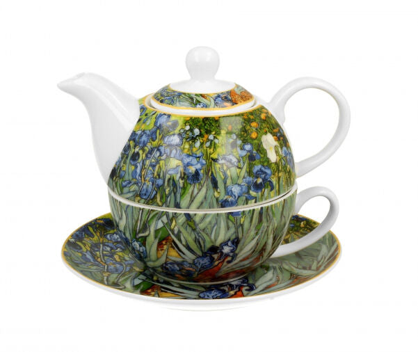 DUO ART GALLERY Tasse mit Teekanne IRISES inspired by Van Gogh New Bone China Porzellan