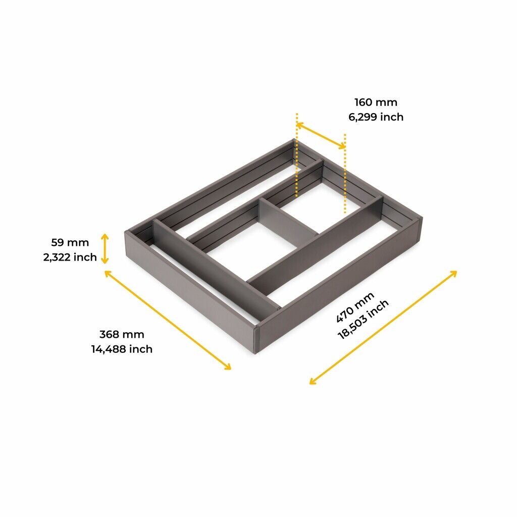 emuca Ausziehbarer Schubladenorganizer 368x470mm für Modulmaße 450x500mm, Aluminium, Anthrazitgrau