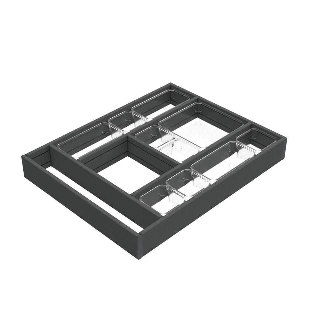 emuca Ausziehbarer Schubladenorganizer 368x470mm für Modulmaße 450x500mm, Aluminium, Anthrazitgrau