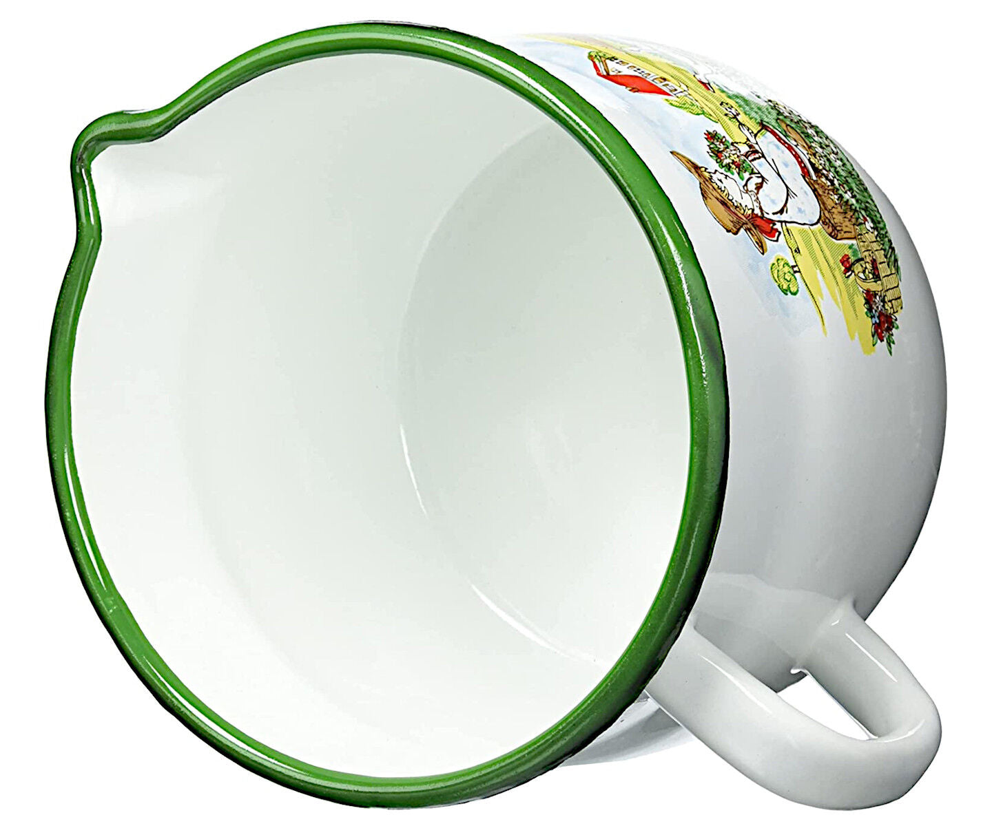 Karl Krüger Milchtopf GÄNSEKIND Emaille weiß mit Ausguss und Dekor / Topf