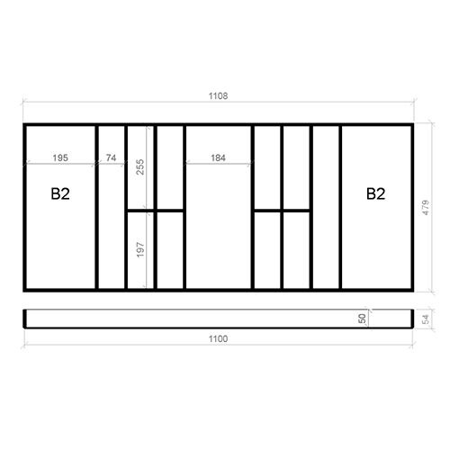 Besteckeinsatz 120er Schubl. B 1108 x T 479 mm passend für Grass Nova 16 mm Schubladen