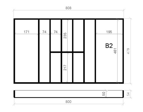Besteckeinsatz 90er Schubl. B 808 x T 479 mm passend für Grass Nova 16 mm Schubladen