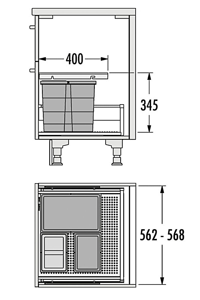 HAILO Abfallsorter 3301631 ALLEGRO 295 18/8/8/D dunkelgrau mit 34 Liter Abfallvolumen für 60 cm Schrankbreite – Bild 2
