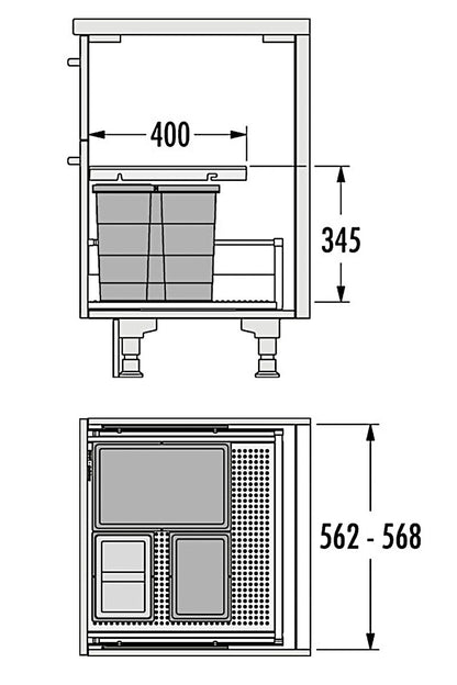 HAILO Abfallsorter 3301631 ALLEGRO 295 18/8/8/D dunkelgrau mit 34 Liter Abfallvolumen für 60 cm Schrankbreite – Bild 2