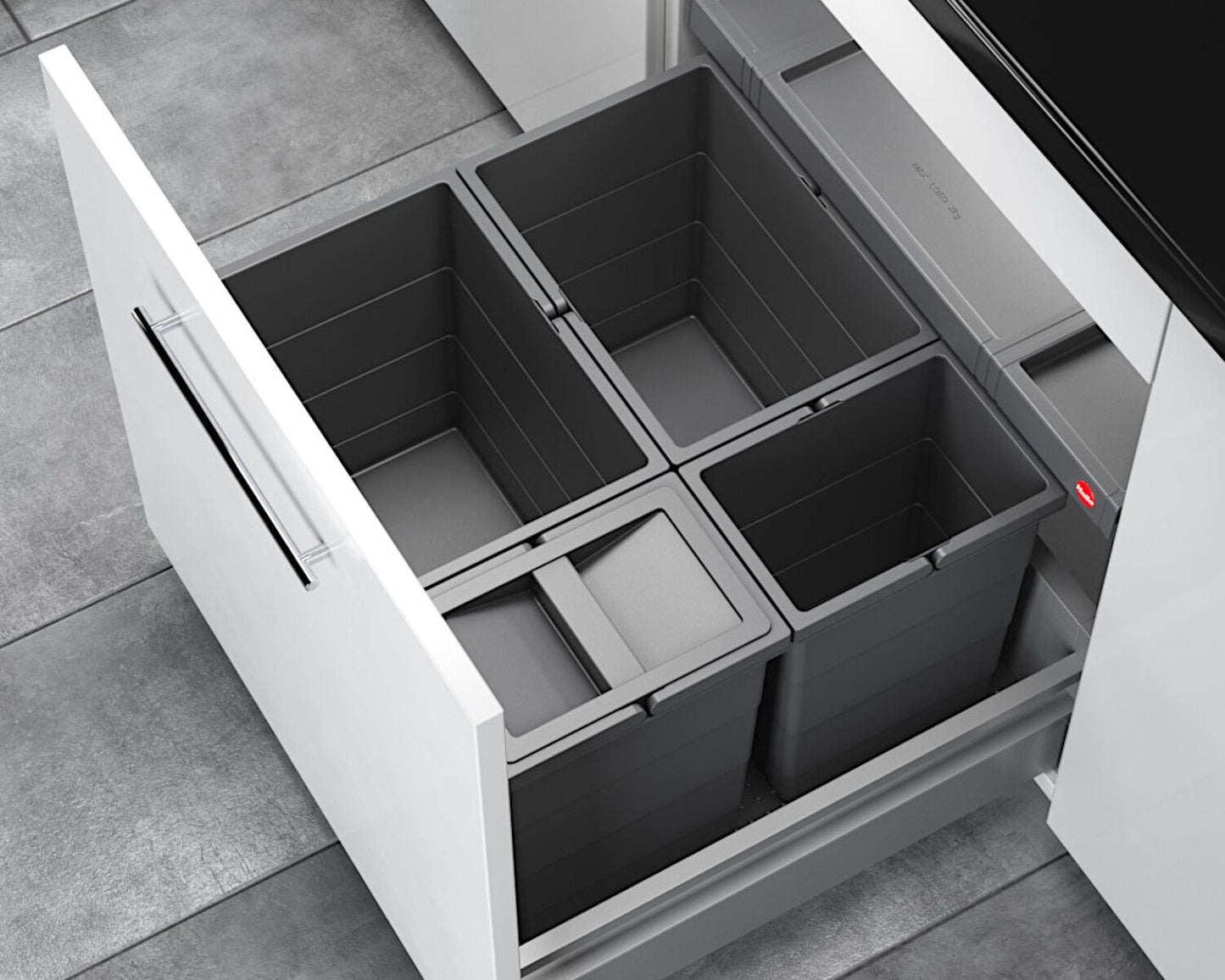 HAILO Abfallsorter 3301641 ALLEGRO 295 18/18/8/8/D dunkelgrau mit 52 Liter Abfallvolumen für 60 cm Schrankbreite – Bild 4
