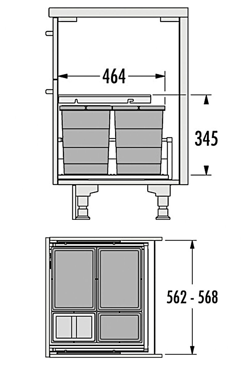 HAILO Abfallsorter 3301641 ALLEGRO 295 18/18/8/8/D dunkelgrau mit 52 Liter Abfallvolumen für 60 cm Schrankbreite – Bild 2