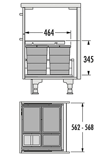HAILO Abfallsorter 3301641 ALLEGRO 295 18/18/8/8/D dunkelgrau mit 52 Liter Abfallvolumen für 60 cm Schrankbreite – Bild 2