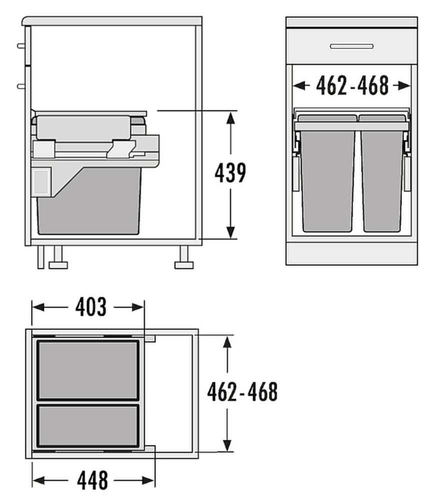 HAILO 3610521 Abfallsorter EURO CARGO S 500 30/19 / 50 cm Schrankbreite / Abfalltrennsystem – Bild 2