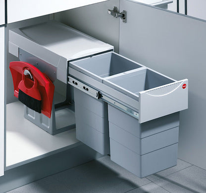 HAILO 3666-80 Abfallsorter 30 (2x15) Liter TANDEM 15/15/KS inkl. Kehrset ab 40 cm Schrankbreite
