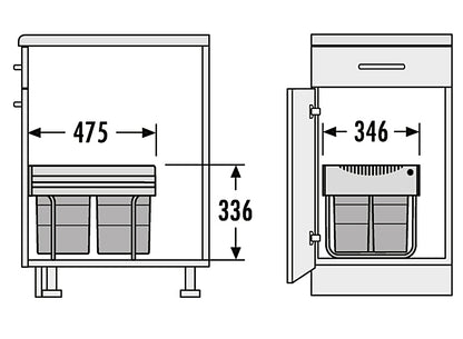 HAILO 3642-13 Abfallsorter 35 (18 + 2x8,5) Liter RAUMSPAR TANDEM ab 40 cm Schrankbreite