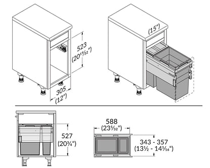 HAILO 3613311 US Cargo 15 37/15/D mit 52 (37+15) Liter Füllvolumen / 2 fach Mülltrennsystem / für 15 Zoll Schrankbreite – Bild 2