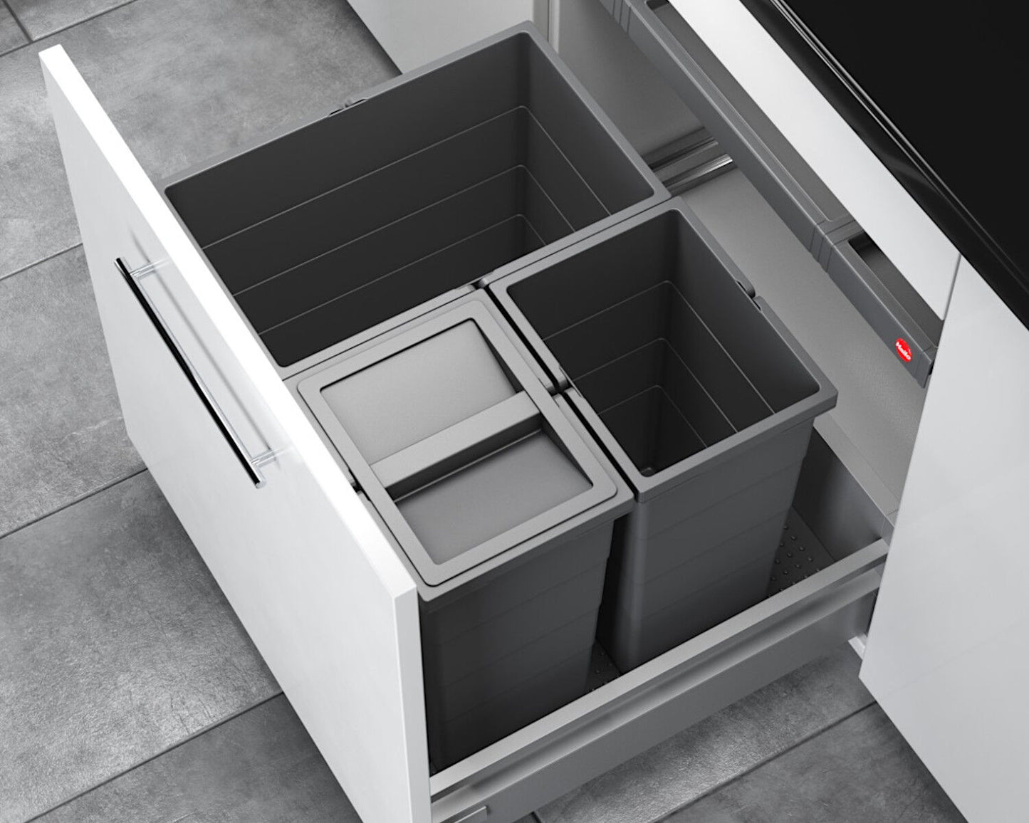 HAILO Abfallsorter 3301681 ALLEGRO 380 28/13/13/D dunkelgrau mit 54 Liter Abfallvolumen für 60 cm Schrankbreite – Bild 5