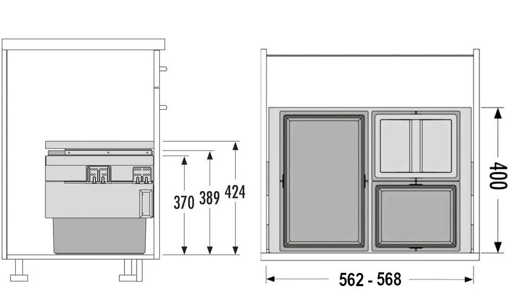 HAILO 3608631 CARGO SYNCHRO 3-fach Trennung 54 Liter für 60 cm Schrankbreite / Abfalltrennsystem – Bild 2
