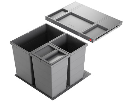 HAILO Abfallsorter 3301661 ALLEGRO 350 28/13/13/D dunkelgrau mit 54 Liter Abfallvolumen für 60 cm Schrankbreite