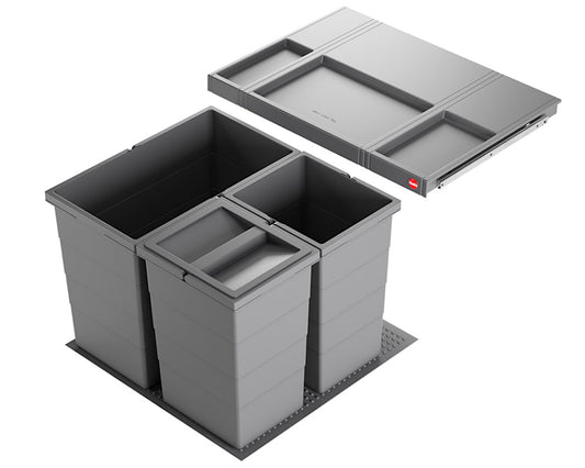 HAILO Abfallsorter 3301661 ALLEGRO 350 28/13/13/D dunkelgrau mit 54 Liter Abfallvolumen für 60 cm Schrankbreite