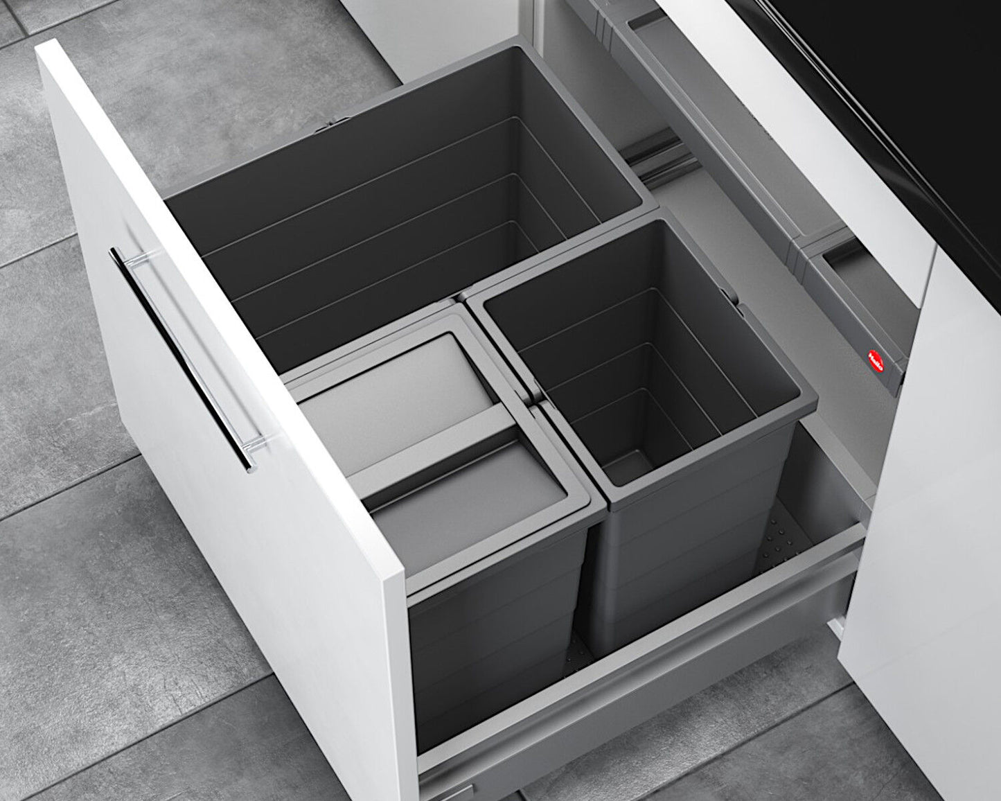 HAILO Abfallsorter 3301661 ALLEGRO 350 28/13/13/D dunkelgrau mit 54 Liter Abfallvolumen für 60 cm Schrankbreite – Bild 5