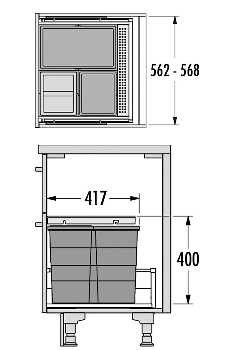 HAILO Abfallsorter 3301661 ALLEGRO 350 28/13/13/D dunkelgrau mit 54 Liter Abfallvolumen für 60 cm Schrankbreite – Bild 2
