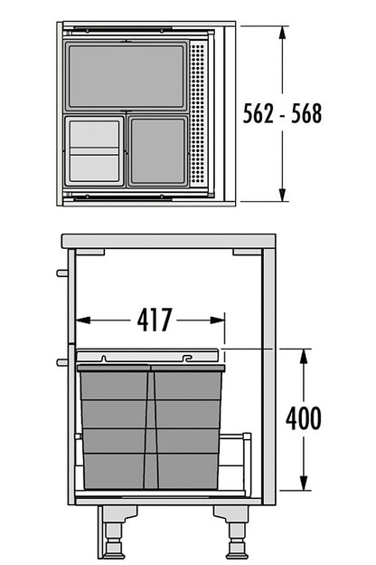 HAILO Abfallsorter 3301661 ALLEGRO 350 28/13/13/D dunkelgrau mit 54 Liter Abfallvolumen für 60 cm Schrankbreite – Bild 2
