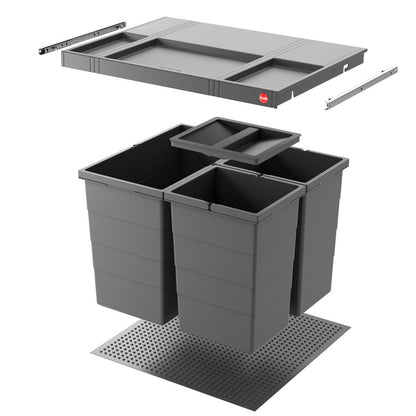 HAILO Abfallsorter 3301661 ALLEGRO 350 28/13/13/D dunkelgrau mit 54 Liter Abfallvolumen für 60 cm Schrankbreite – Bild 3