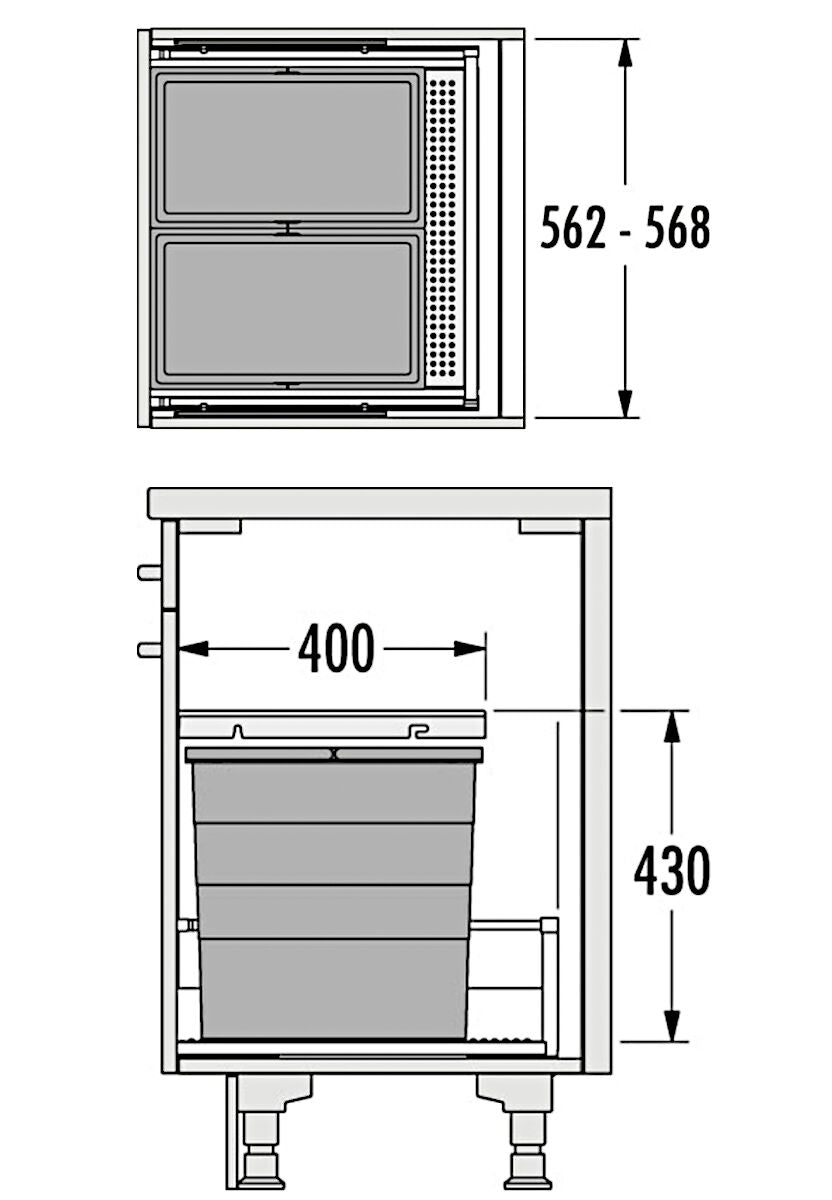 HAILO Abfallsorter 3301681 ALLEGRO 380 28/13/13/D dunkelgrau mit 54 Liter Abfallvolumen für 60 cm Schrankbreite – Bild 2