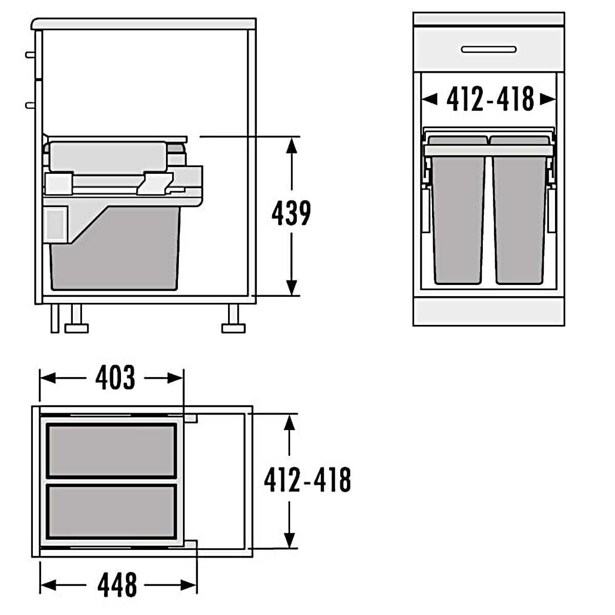 HAILO 3610-47 Abfallsorter 38 (2x19) Liter EURO CARGO S-45/2 für 45 cm Schrankbreite – Bild 2