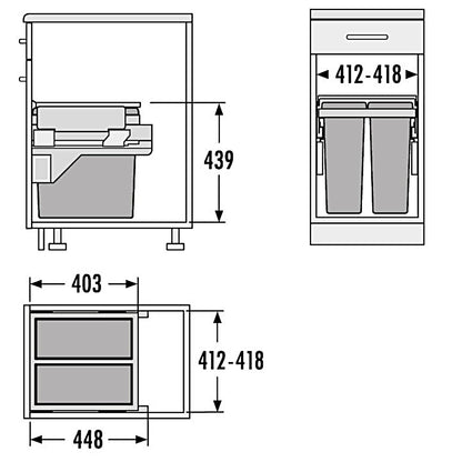 HAILO 3610-47 Abfallsorter 38 (2x19) Liter EURO CARGO S-45/2 für 45 cm Schrankbreite – Bild 2