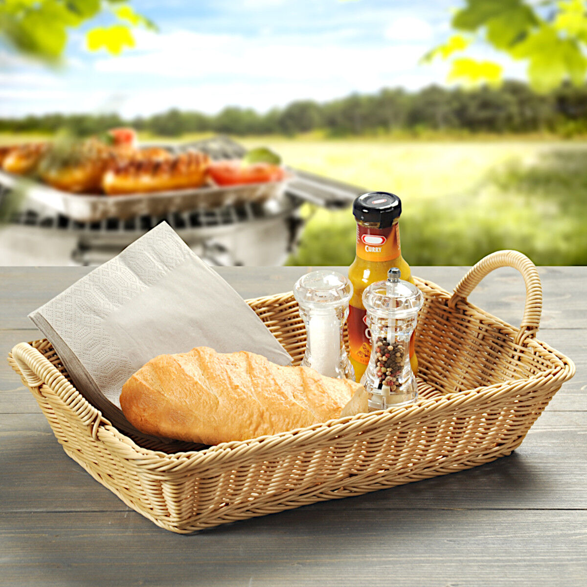 KESPER Brot- und Obstkorb 41 x 29 x 8 cm aus Kunststoffgeflecht / Besteckkorb / Servierkorb