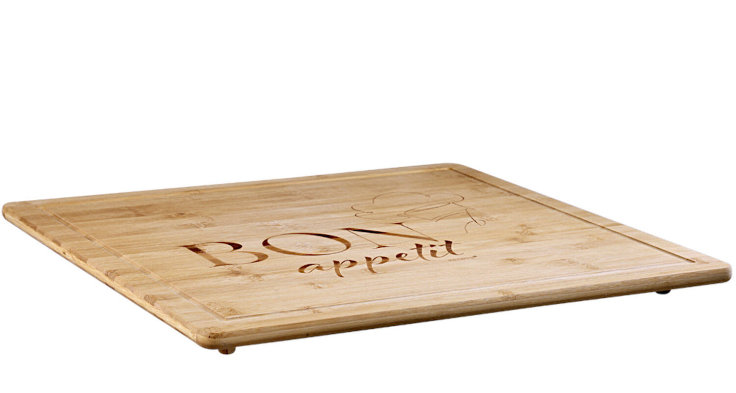 KESPER 58597-13 Schneide- und Abdeckplatte Motiv BON APPETIT aus Bambus / Herdabdeckplatte / Schneidbrett