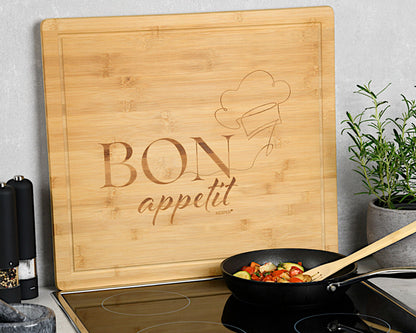 KESPER 58597-13 Schneide- und Abdeckplatte Motiv BON APPETIT aus Bambus / Herdabdeckplatte / Schneidbrett