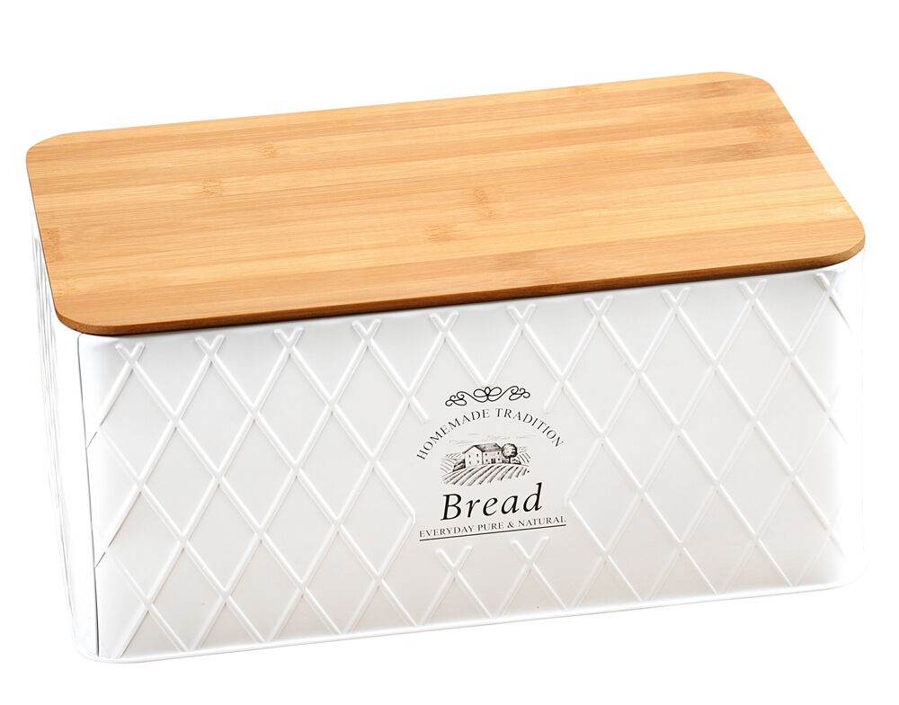 KESPER 1804563 Brotbox aus Weißblech und Bambus im Landhaus-Stil / Brotaufbewahrung / Country Collection
