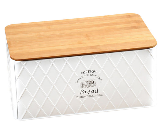 KESPER 1804563 Brotbox aus Weißblech und Bambus im Landhaus-Stil / Brotaufbewahrung / Country Collection