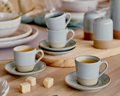 ZELLER 26538 Espresso-Set GRAU/BRAUN, 8-tlg., Steingut