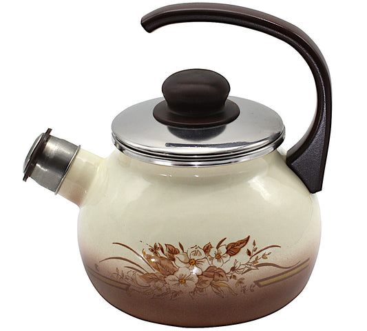 Karl Krüger Flötenkessel 2 Liter Serie HERBSTLAUB aus Stahlemaille / Pfeifkessel / Wasserkessel