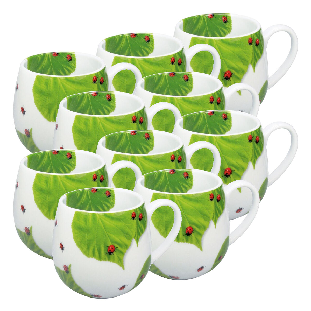 10er SET KÖNITZ 1111430876 Kuschelbecher 420 ml MARIENKÄFER auf Laub, Porzellan