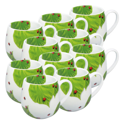 10er SET KÖNITZ 1111430876 Kuschelbecher 420 ml MARIENKÄFER auf Laub, Porzellan