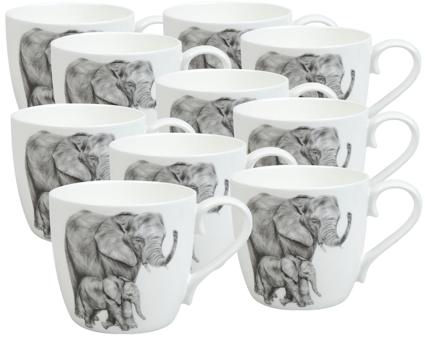 10er SET KÖNITZ 1120572761 Becher Amazing Animals - Elefanten 425 ml aus Bone China Porzellan