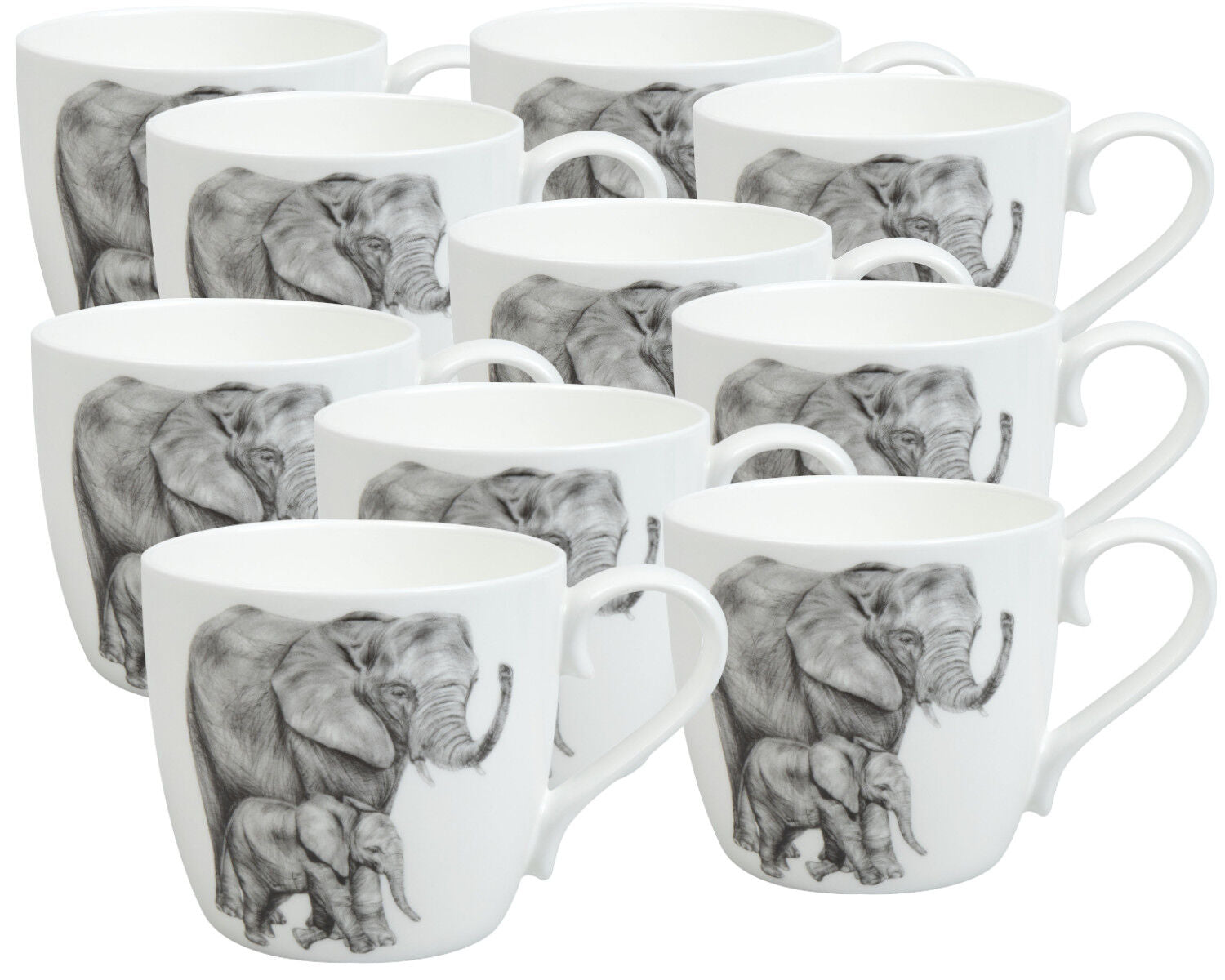 10er SET KÖNITZ 1120572761 Becher Amazing Animals - Elefanten 425 ml aus Bone China Porzellan