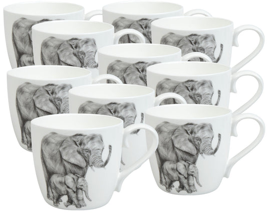 10er SET KÖNITZ 1120572761 Becher Amazing Animals - Elefanten 425 ml aus Bone China Porzellan
