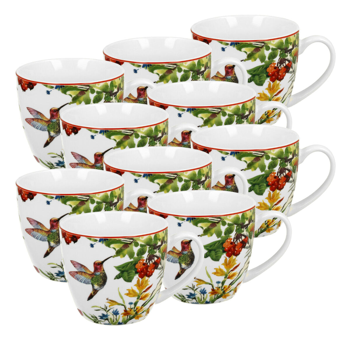 10er SET DUO FLORAL Becher 460 ml LINNEA in Tragetasche, New Bone China Porzellan