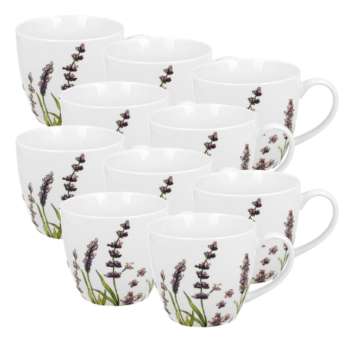 10er SET DUO FLORAL Becher 460 ml LAVENDER in Tragetasche, New Bone China Porzellan