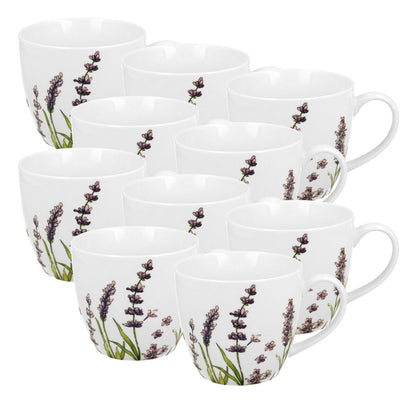 10er SET DUO FLORAL Becher 460 ml LAVENDER in Tragetasche, New Bone China Porzellan