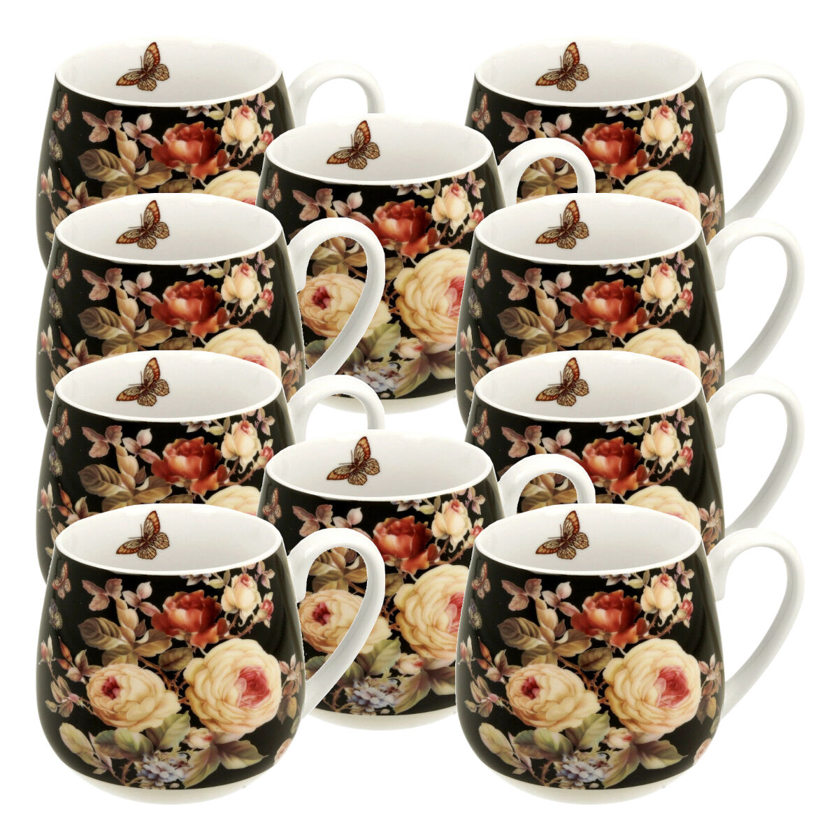 10er SET DUO FLORAL Fassbecher 430 ml WARDA New Bone China Porzellan