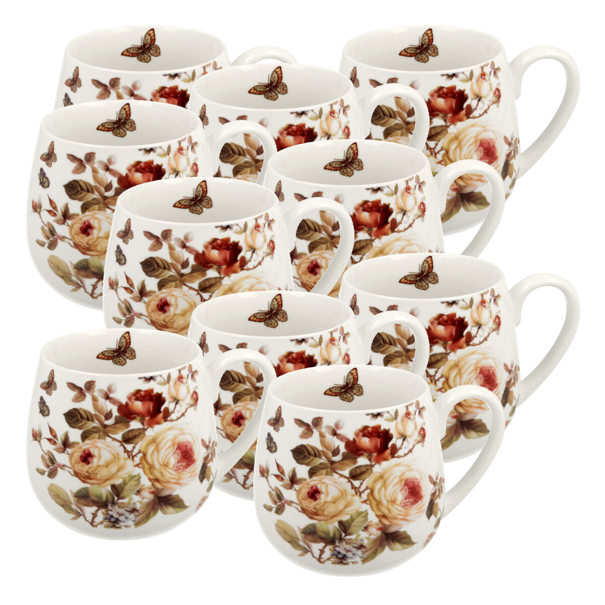 10er SET DUO FLORAL Fassbecher 430 ml ZAHRA New Bone China Porzellan
