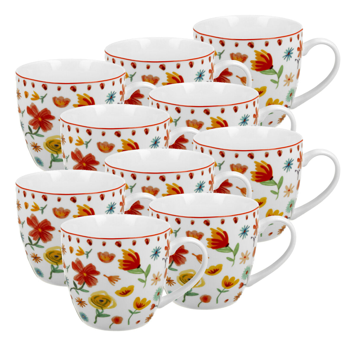 10er SET DUO ETNO Becher 460 ml PASTEL New Bone China Porzellan