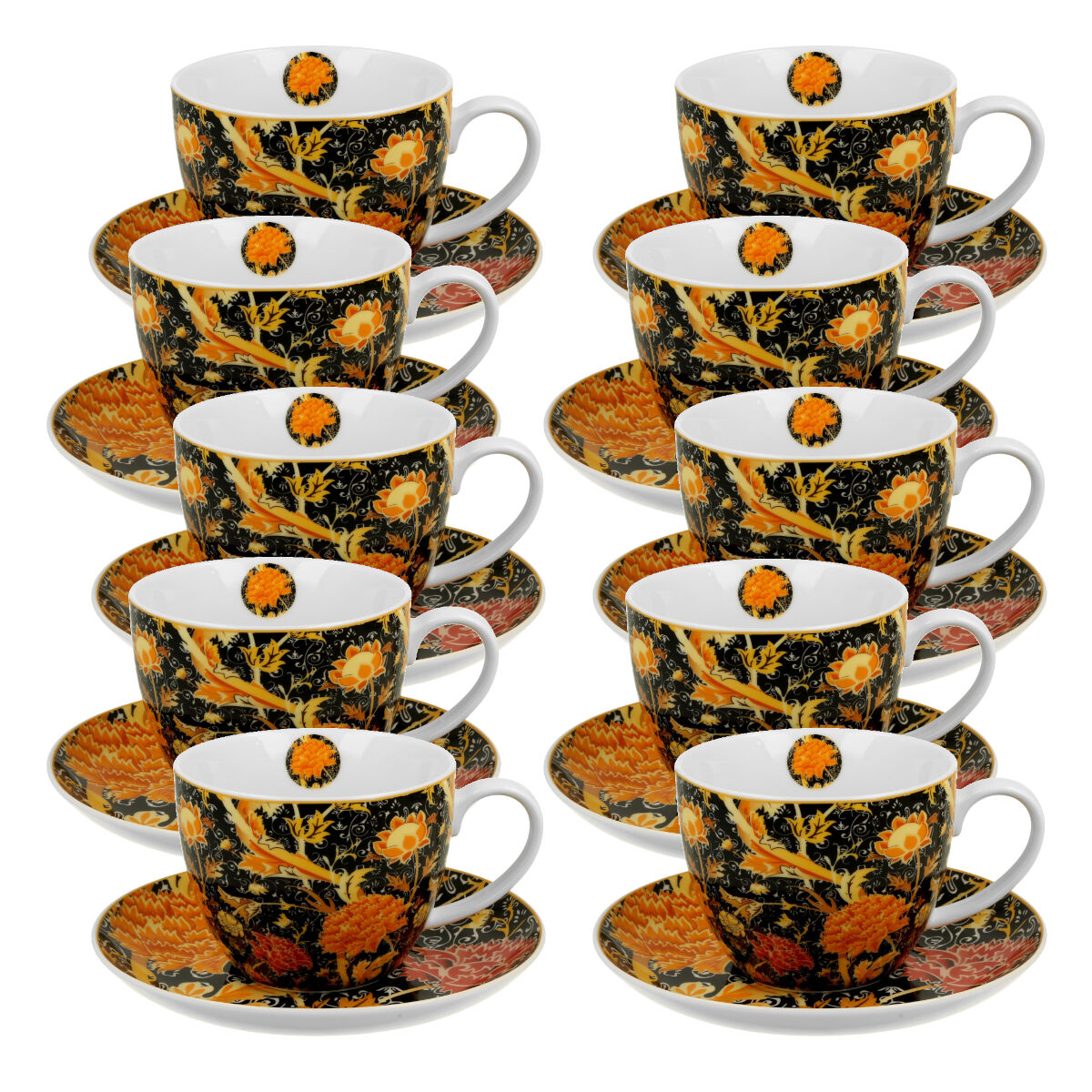 10er SET DUO ART GALLERY Jumbobecher 470 ml CRAY FLORAL mit Untertasse, New Bone China Porzellan